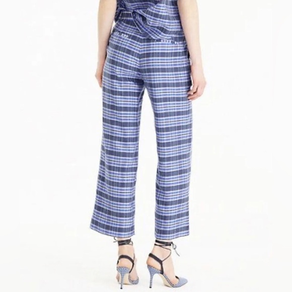 J. Crew Silk Blue Plaid Wide Leg Pant - Picture 5 of 8
